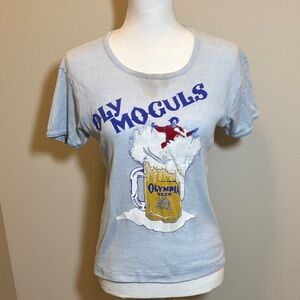 Olympia Beer Graphic Tee - Light Blue Short Sleeve Women’s Top